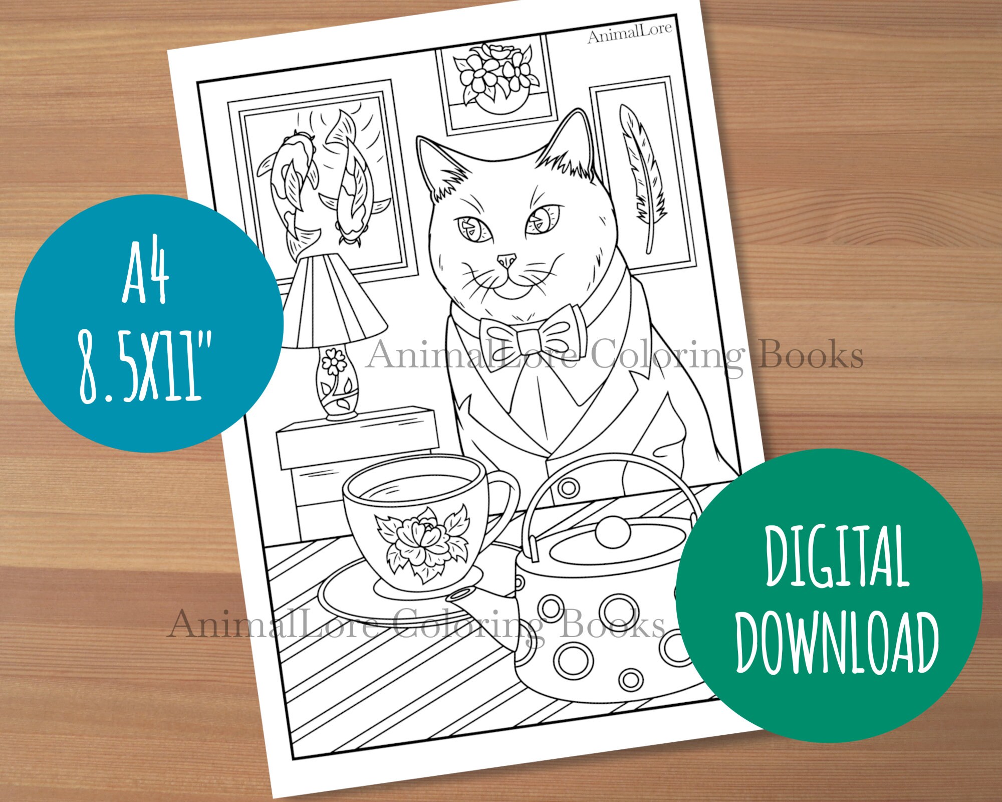 Funny cat printable coloring page PDF and JPEG Line art | Etsy