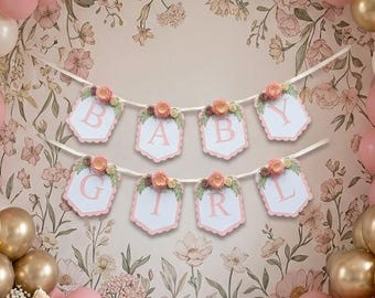 Baby shower banner, Floral Baby Shower Banner: Custom Name, Pink Decorations, gender banner.