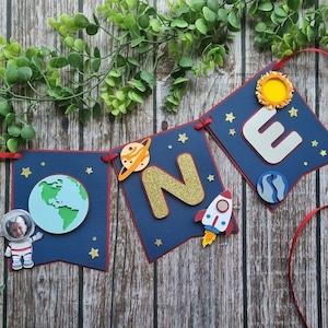 Space High Chair Banner, Astronaut Birthday banner, Galaxy banner ,Space Party Decorations, Space Theme Birthday banner, 3D letters.