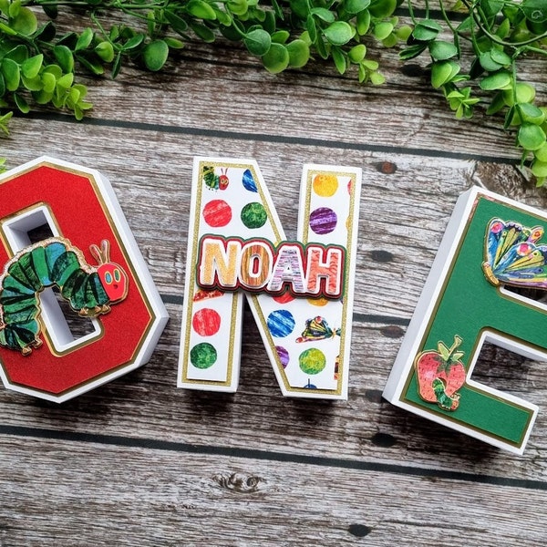 ONE 3D letters, Very hungry caterpillar personalized 3D letters,cake smash,First birthday decor, First birthday photo shoot props,