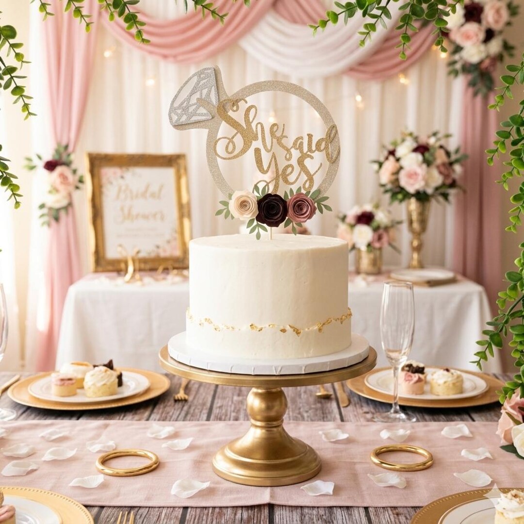 Personalized Floral Ring Cake Topper: Engagement Bridal Shower - Etsy