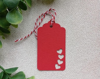 Etiquetas de regalo, etiquetas de regalo de San Valentín, etiquetas de regalo de corazón rojo con cordel, juego de 12 etiquetas de regalo, etiqueta de regalo, festiva, etiqueta de San Valentín.