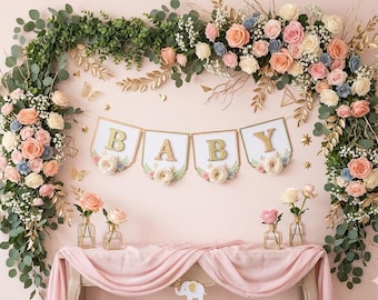 Floral Baby Shower Banner: Custom Name, Party Decoration
