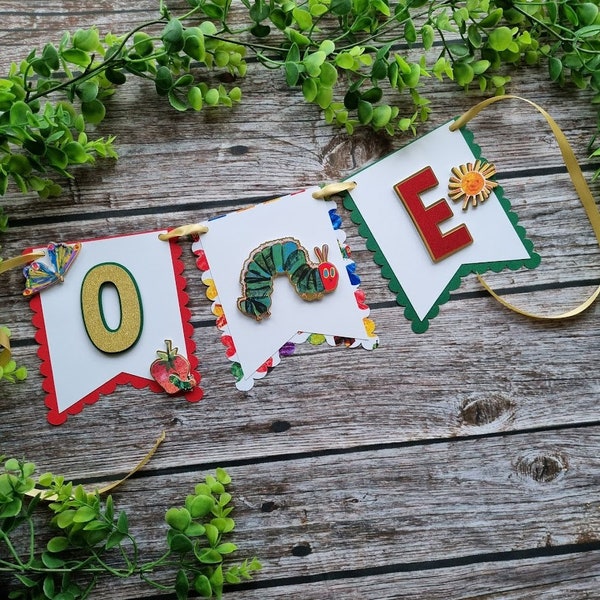 Birthday banner/Very Hungry Caterpillar banner/ high chair banner/ High chair banner/First birthday banner/first birthday banner.