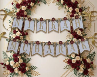 Floral Nikkah Mubarak Banner: Handmade Wedding Decor