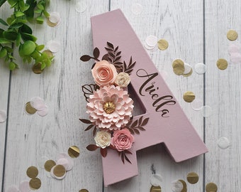 Floral letter, Personalized Floral Paper Mache Letter: Nursery Decor, Nursery decor, Personalised Gift, Freestanding 8'' tall.