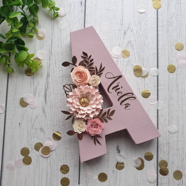 Personalised floral letter,Free standing letter, Paper mache letter, Nursery decor,Personalised gift,Floral letter,Birthday decor, 8'' tall.