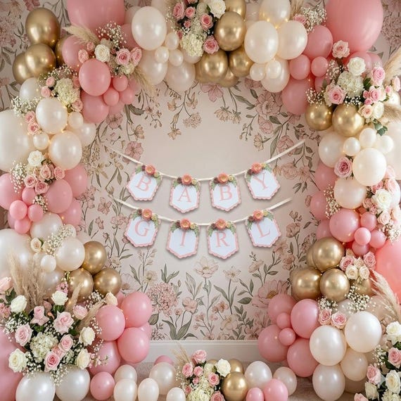Baby Shower Banner, Floral Baby Shower Banner: Custom Name  display picture 1