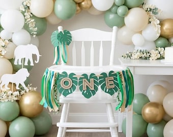 Banner kinderstoel eerste verjaardag Safari: Jungle ONE-decor