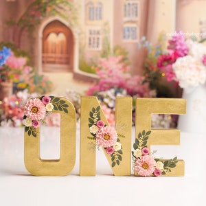 Un letrero, una letra, letras independientes, letras de papel maché, decoración de cumpleaños, decoración de fiesta, accesorios para sesiones de fotos, letras florales.