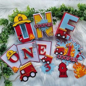 Birthday Banner, Fire Truck Banner, Firetruck Party, Fire Fighter Birthday, Firetruck 3D letters, Fire truck garland, Cake topper