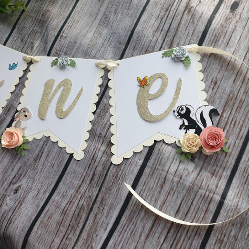 floral party decor bambi banner Birthday banner happy birthday banner. Bambi 1st birthday banner Bambi banner one birthday banner
