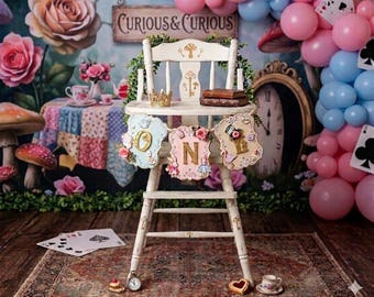 Alice in Onederland High Chair Banner: First Birthday Tea Party Decor