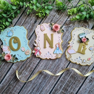 Alice in Onederland High Chair Banner, Alice in Wonderland Girl 1st First Birthday, ONE Decor,Alice Tea Party Bunting,