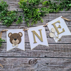 Striscione per il nome di compleanno dell'orsacchiotto, decorazioni per la festa del primo compleanno dell'orso, decorazioni per il primo compleanno a tema orso per ragazzi, striscione We Can Bearly wait.