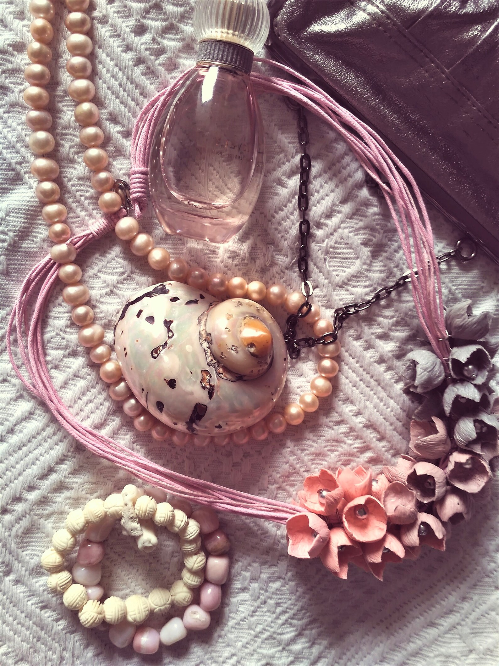 Blush Flower Necklace Pink Gray Botanical Statement Necklace Collier