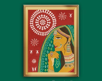 Warli Indian Bride I Indian Painting I Folk Art I Traditional Indian Printable Art I Ethnic Home Decor