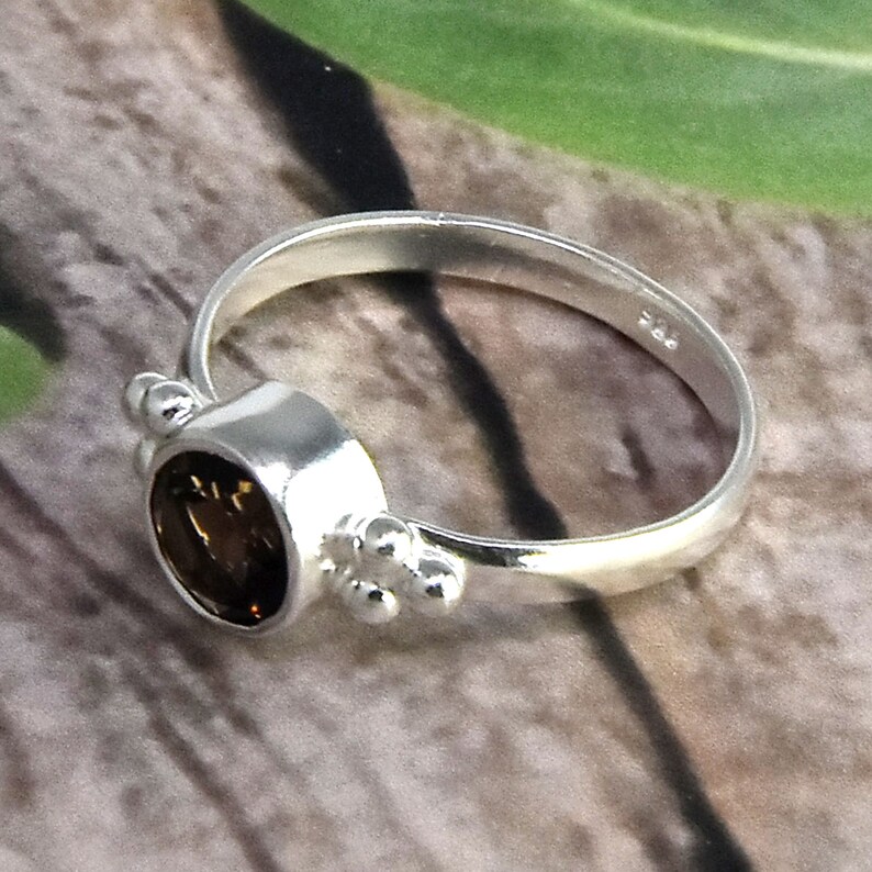 Handmade Ring 5x5mm Round Gemstone Ring 925 Sterling Silver Rings Designer Ring Jewelry Gift Ring Natural Smoky Quartz Gemstone Ring
