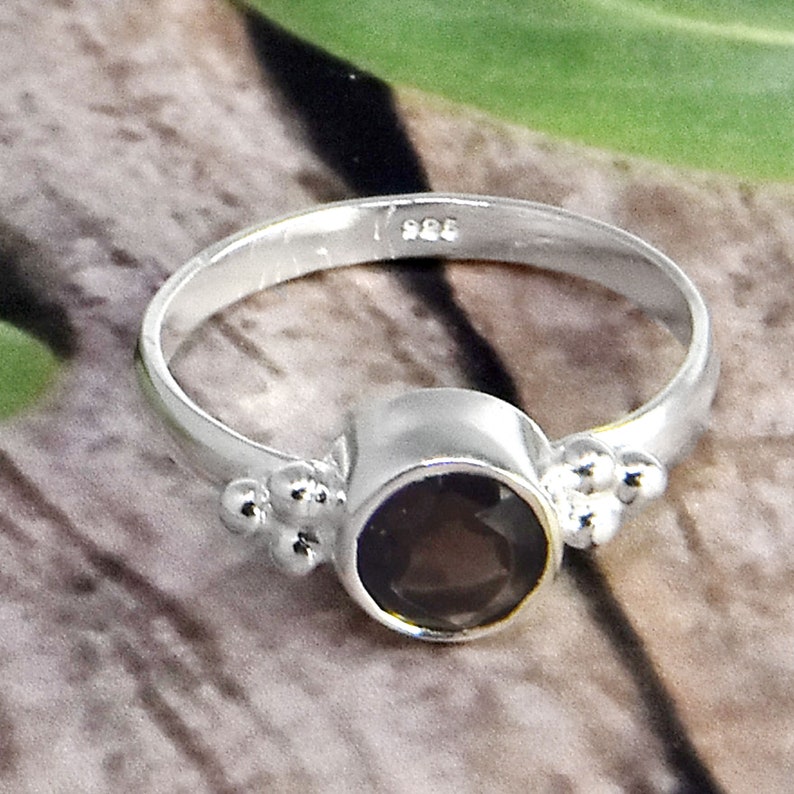 Handmade Ring 5x5mm Round Gemstone Ring 925 Sterling Silver Rings Designer Ring Jewelry Gift Ring Natural Smoky Quartz Gemstone Ring
