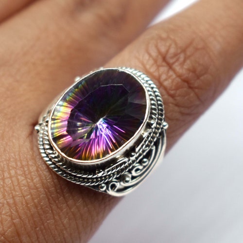 925 Sterling Silver Mystic Topaz Armlet Ring Size 5-10 Sparkling 4 CT