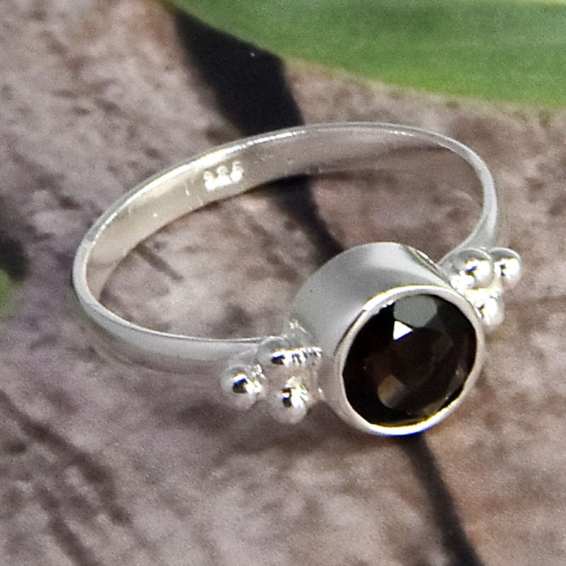 Handmade Ring 5x5mm Round Gemstone Ring 925 Sterling Silver Rings Designer Ring Jewelry Gift Ring Natural Smoky Quartz Gemstone Ring