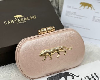 Borsa ispirata a Bollywood Sabyasachi SHINNY CROCO DESIGN Pochette Finitura solida in ecopelle con scatola Logo Design Pochette da sera Borsa da festa