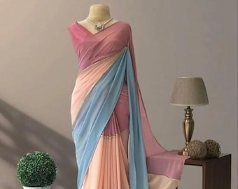 Zachte zomerkleuren Etnische Saree Blousejurk Mooie kleuren Moderne kleding Georgette Stof Saree Geschenken voor Amerikaanse vrouwen Festivalbruiloften