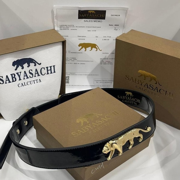 Sabyasachi Inspired Saree Belt Free Size Adjustable Fitting Beautiful Dreamy Leather Glossy Finish Belt Matt Finish Box With Logo Designer