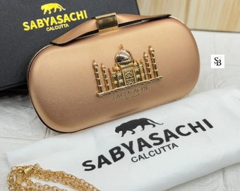 Bollywood Sabyasachi Inspired Purse TAJMAHAL INDIA Pattern Clutch With Box And TAJ Logo Design Clutch Party Handbag Women Dress Accessories