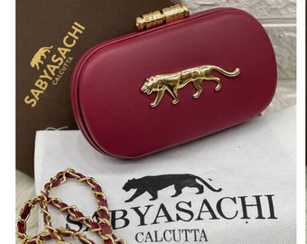 Bollywood Sabyasachi Inspired Purse SHINNY CROCO DESIGN Clutch Faux Leather Solid Finish With Box And Logo Design Saree Clutch Party Handbag