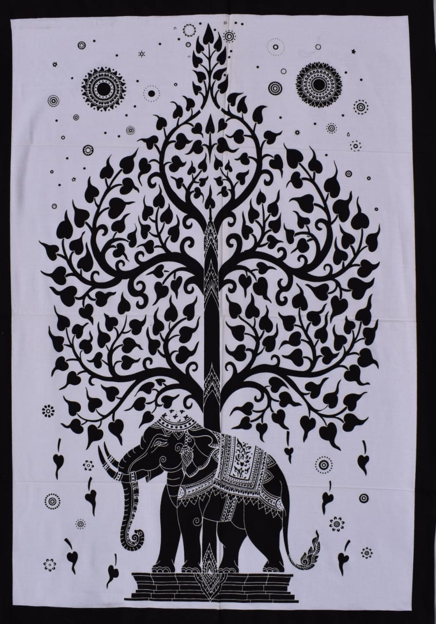 New 30"X40" Indian Yellow Elephant Tree Cotton Wall Hanging Tapestry Poster Art 