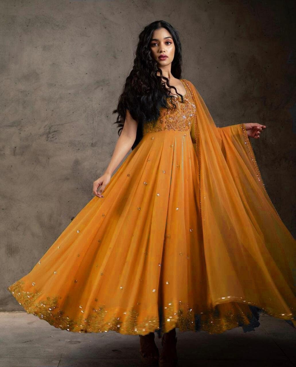 One Piece Gown With Dupatta and Bottom Embroidery Sequence - Etsy