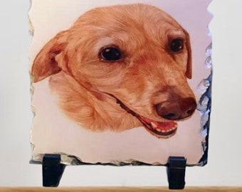 Printed photo slate gift. Pet portrait photo. Family photo printed gift. Home decor photo gift. Includes photo stand. Full colour printing