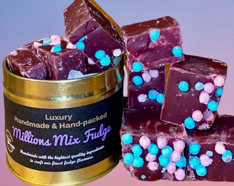 Handmade Millions Fudge, Strawberry & Bubblegum Millions. Fruity Fudge, Fudge Gift Tin. Couples gift. Anniversary Tin Gift. Birthday Fudge