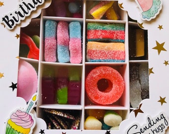 Happy Birthday Sweet Gift Box. Sweet Selection Box. Retro Sweets. Birthday Treats. Handmade Chocolates. 3D Birthday Card. Pick N Mix Box