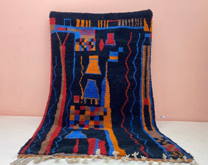 Exclusive Boujaad Bedroom Wool Rug Ethnic Berber Nursery Room Cushion Rug Custom Area