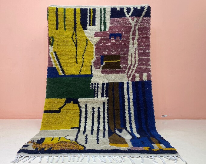 Exclusive Boujaad Bedroom Wool Rug Ethnic Berber Nursery Room Cushion Rug Custom Area