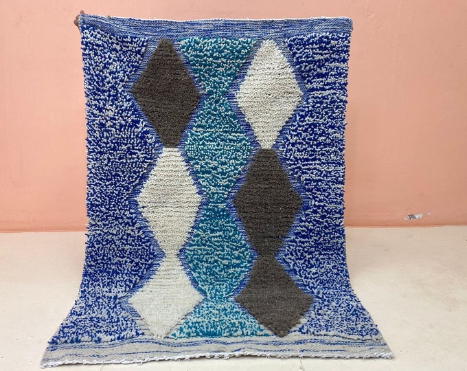 Moroccan Runner Rug ,Custom Wool Rug, Stylish Bedroom Rug,Blue Rug,Authentic Bujad Rug,Living Room Accents