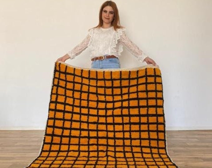 Berber Checkred Rug Stunning Carpet  Teppich Area " Wool " Shaggy  Carpet Checkerboard Runner  Yellow And White
