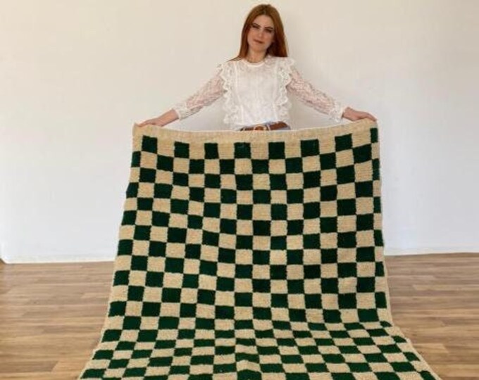 Checkred Rug Handmade Carpet Moroccan Runner Teppich Area " Wool " Shaggy  Carpet Checkerboard Hallway""AVAILABLE""