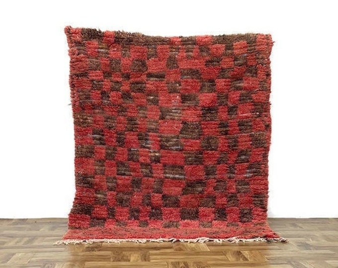 Berber Checkered Rug Moroccan Carpet, Handmade Rug Living Room Vintage Area Rug