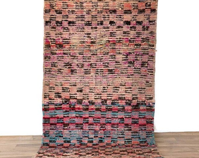 Authentic Runner Checkered Rug Traditionnel Carpet Handmade  Hallway 7'5'x3'4' FT