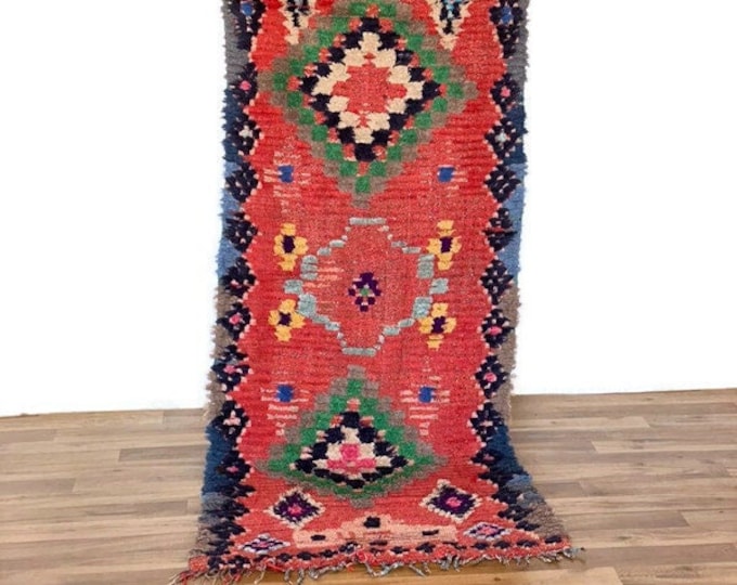 Gorgeous Rug' BENI OURAIN' Handamde Runner Vintage  Hallway 8'x2'6' FT Pink Color