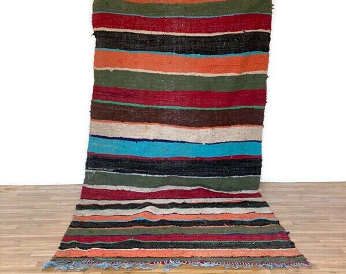 5'x10'ft Stripped Wool Rug,Moroccan Runner Rug Stripped Blancket Handmade Wool Area,Mat Door