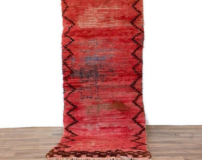 Handmade Vintage Moroccan Rug,Authentic Berber Wool Carpet,Boho Tribal Area Rug,Beni Ourain Azilal Home Decor,2'7x8'ft