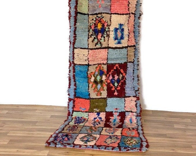 Handwoven Berber Wool Rug,Authentic Tribal Carpet,Beni Ourain Decor,Boho Wool Area Rug, 2.7'x8.5' ft