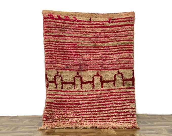 Authentic Vintage Moroccan Carpet,Handmade Berber Rug,Bohemian Home Style,Pink Rug,3'x4'ft