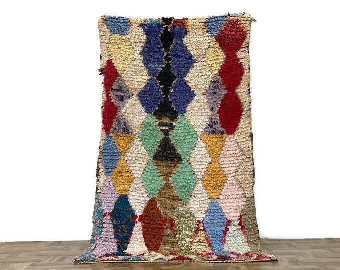 Moroccan Vintage Area Rug,3'5x6'7 ft,Hand Knotted Berber Wool Carpet ,Tribal Boho Decor,Coloful Check Rug