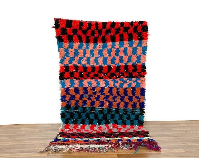 Moroccan Check Runner Rug Handmade Area Hand-Woven Carpet Living Room Rug 2'7'x5.5'ft