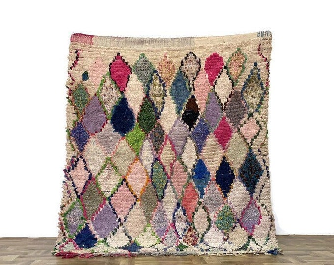 Ethnic Wool Rug Handmade Berber Boho Carpet, Handwoven Beni Ourain Wool Rug Tribal Berber Carpet